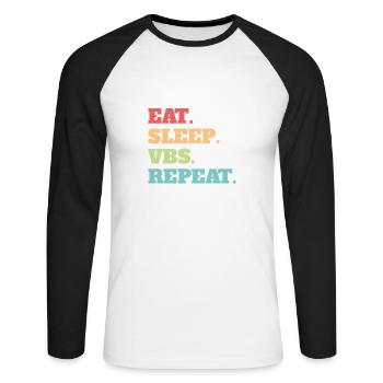 Eat Sleep VBS Repeat Vacation Bible School Crew - Unisex Baseballshirt langarm - Weiß/Schwarz - Vorne - Nik (191cm)