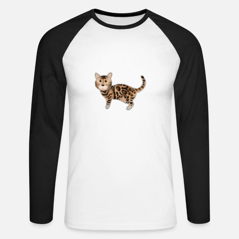 Bengal katze Geschnekidee - Unisex Baseballshirt langarm - Weiß/Schwarz