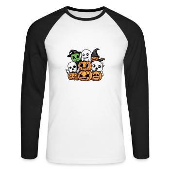 Halloween Party Comic Pumpkin Ghost - Unisex Long Sleeve Baseball T-Shirt - white/black - Front - Nik (191cm)