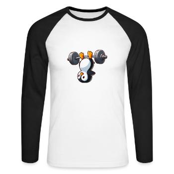 Pinguin Barbell Workout Training Fitness skurril - Unisex Baseballshirt langarm - Weiß/Schwarz - Vorne - Nik (191cm)