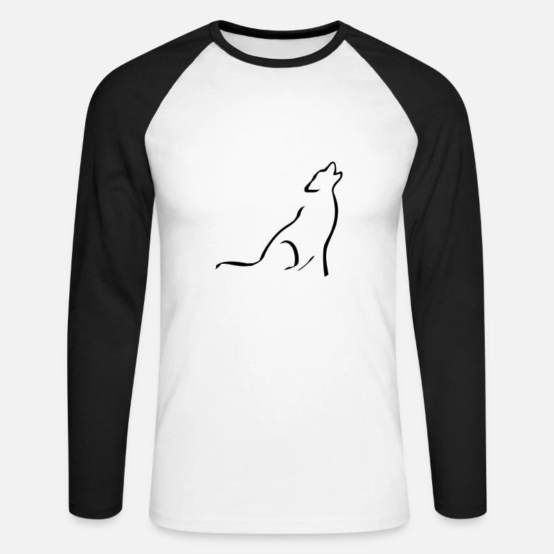 heulender Wolf - sketch - Unisex Baseballshirt langarm - Weiß/Schwarz