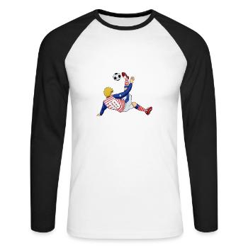 American National Soccer Team I Football USA - Unisex Baseballshirt langarm - Weiß/Schwarz - Vorne - Nik (191cm)
