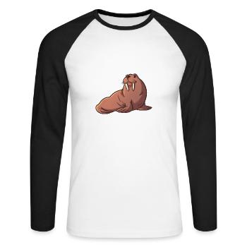 Niedliche Walross Kindergeschenke Arktik Tiere - Unisex Baseballshirt langarm - Weiß/Schwarz - Vorne - Nik (191cm)