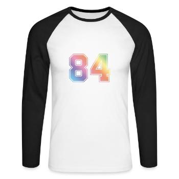 84 Number Colorful - Unisex Long Sleeve Baseball T-Shirt - white/black - Front - Nik (191cm)