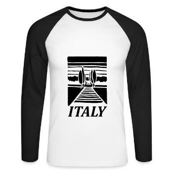 Italie Italie Méditerranée Rome Sicile linogravure impression - T-shirt baseball manches longues Homme - blanc/noir - Devant - Nik (191cm)
