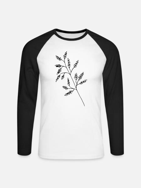 Ast - Pflanze, Natur, Baum, Blatt, Blätter, Blume - Unisex Baseballshirt langarm - Weiß/Schwarz