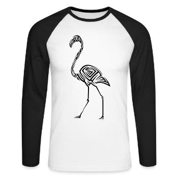 Flamingo Tribal Tattoo - Unisex Baseballshirt langarm - Weiß/Schwarz - Vorne - Nik (191cm)