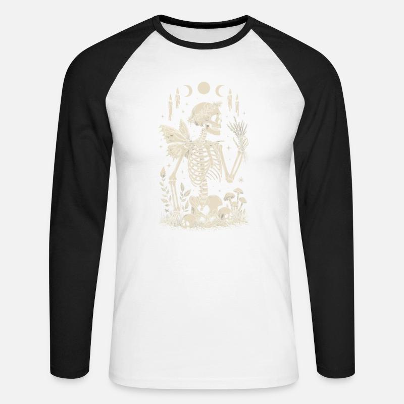Gothic Skelett Fee mit Mondphasen - Unisex Baseballshirt langarm - Weiß/Schwarz
