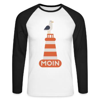 Nordsee, Deutsch ,Dialekt, Hamburg, Meer, Moin - Unisex Baseballshirt langarm - Weiß/Schwarz - Vorne - Nik (191cm)