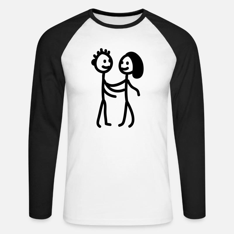 Strichmännchen Paar - line - Unisex Baseballshirt langarm - Weiß/Schwarz