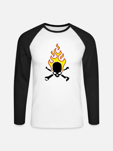 fire_skull_bones_b_3c - Unisex Baseballshirt langarm - Weiß/Schwarz