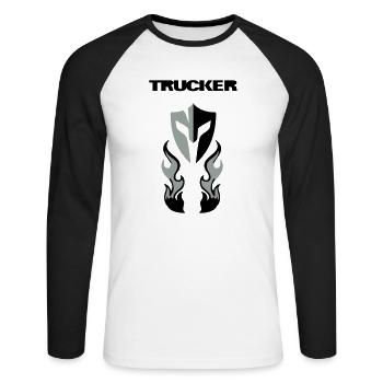 Trucker  Brust - Unisex Baseballshirt langarm - Weiß/Schwarz - Vorne - Nik (191cm)