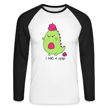 Dinosaurier - Unisex Baseballshirt langarm - Weiß/Schwarz - Vorne - Nik (191cm)