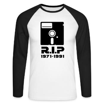 5.25-inch floppy disk Rest in Peace RIP death - Unisex Long Sleeve Baseball T-Shirt - white/black - Front - Nik (191cm)