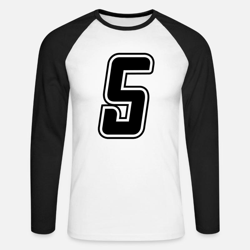 Startnummer 5 - Unisex Baseballshirt langarm - Weiß/Schwarz