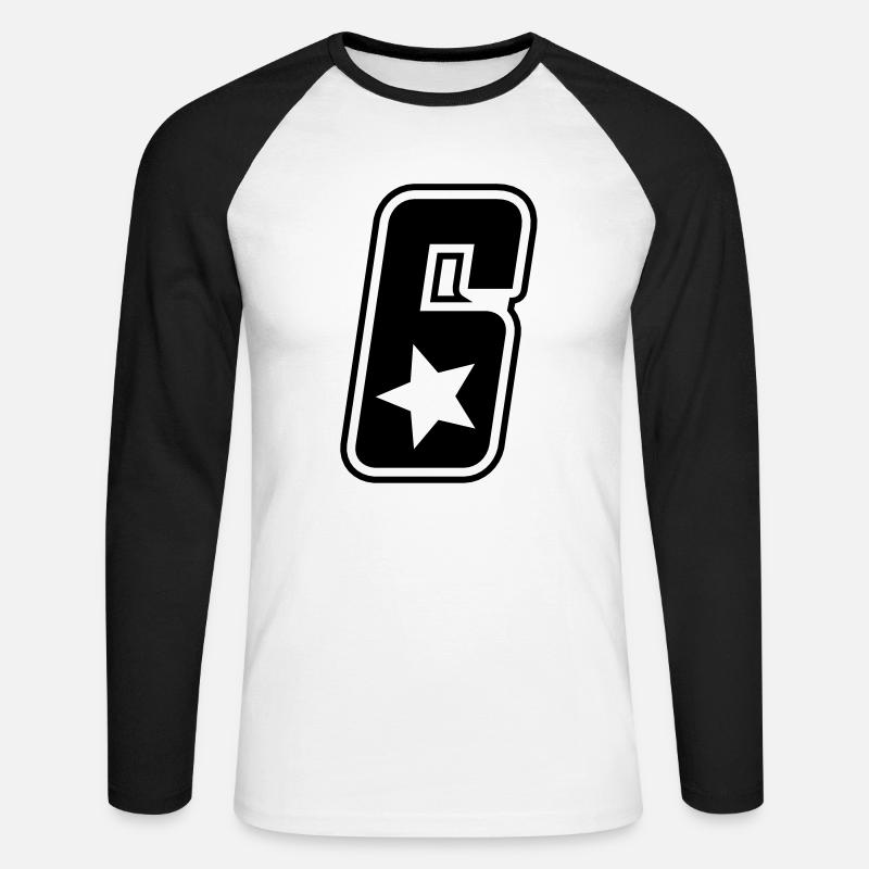 Startnummer 6 - Unisex Baseballshirt langarm - Weiß/Schwarz