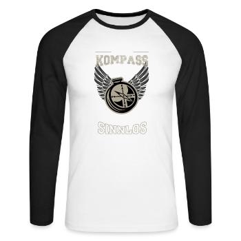 Kompass Geocaching Leben sinnlos - Geschenk - Unisex Baseballshirt langarm - Weiß/Schwarz - Vorne - Nik (191cm)