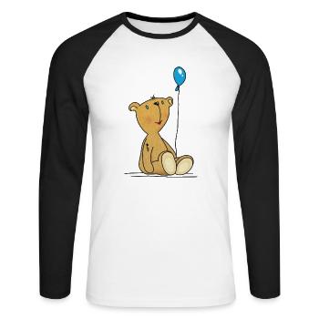 Teddybär mit blauem Luftballon Kuscheltier Kinder - Unisex Baseballshirt langarm - Weiß/Schwarz - Vorne - Nik (191cm)
