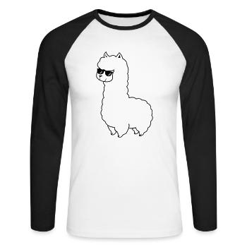 cool_lama_01 - Unisex Baseballshirt langarm - Weiß/Schwarz - Vorne - Nik (191cm)