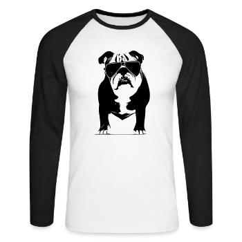 Bulldog dog dogs with sunglasses cool vector - Unisex Long Sleeve Baseball T-Shirt - white/black - Front - Nik (191cm)