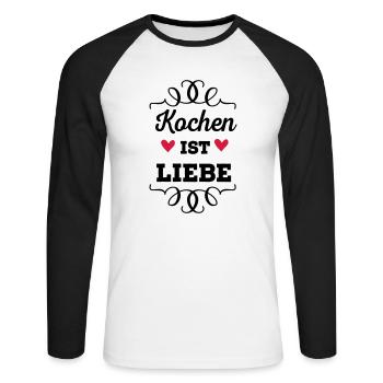 Kochen ist Liebe - Unisex Baseballshirt langarm - Weiß/Schwarz - Vorne - Nik (191cm)