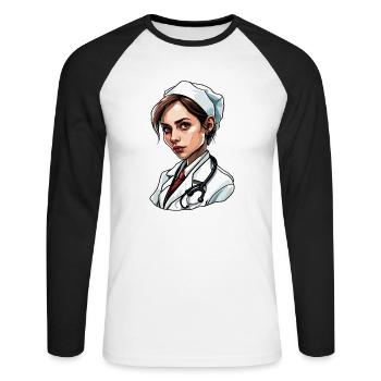 Ärztin / Medizinerin / Doktor / Beruf / Fachärztin - Unisex Baseballshirt langarm - Weiß/Schwarz - Vorne - Nik (191cm)