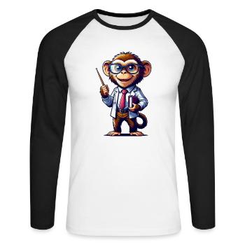 Cute Monkey Teacher - Unisex Baseballshirt langarm - Weiß/Schwarz - Vorne - Nik (191cm)