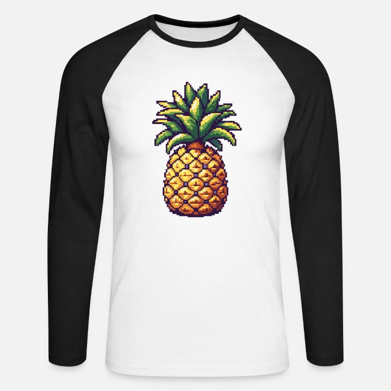 Ananas Pixel Symbol - Unisex Baseballshirt langarm - Weiß/Schwarz