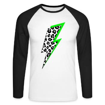 Blitz Leoparden Muster mit Neon Schatten - Unisex Baseballshirt langarm - Weiß/Schwarz - Vorne - Nik (191cm)