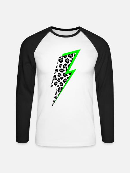 Lightning Leopard Pattern with Neon Shadow - Unisex Long Sleeve Baseball T-Shirt - white/black