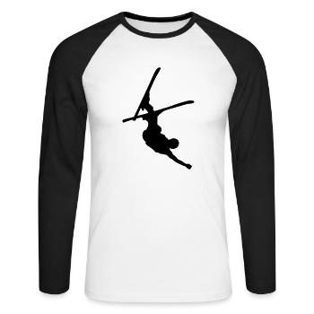 skier freestyle upside down - Unisex Baseballshirt langarm - Weiß/Schwarz - Vorne - Nik (191cm)