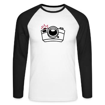 Dessin de caméra photo pour les photographes passionnés - T-shirt baseball manches longues Homme - blanc/noir - Devant - Nik (191cm)