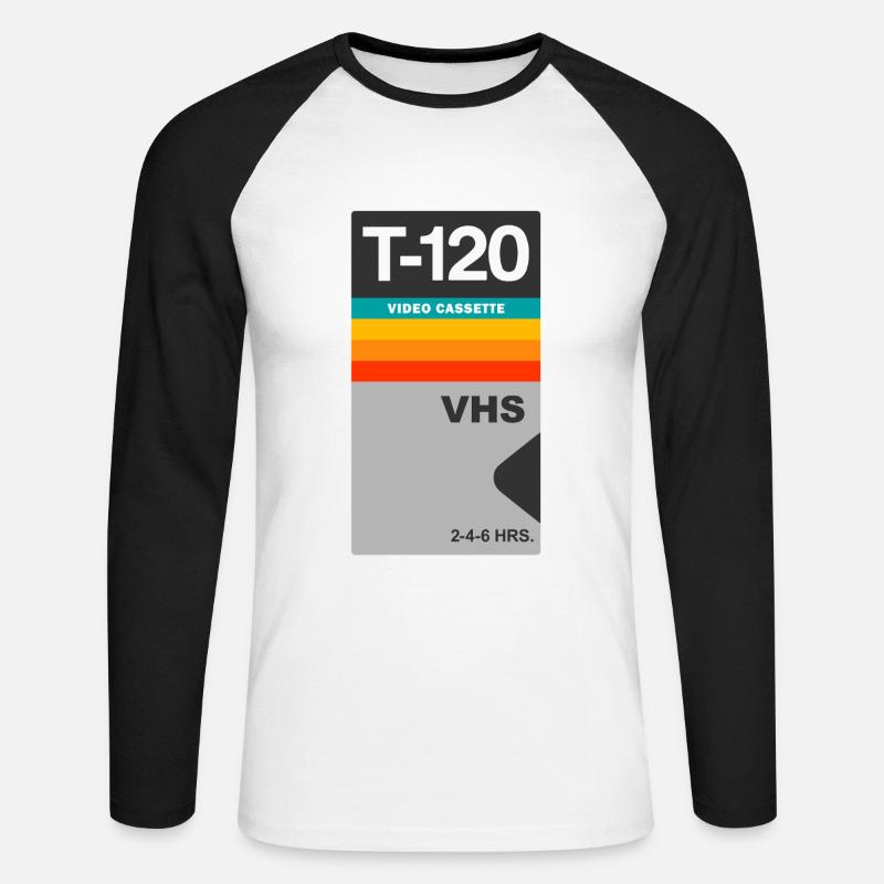 VHS Videocassetta Retrò Vintage - Maglia da baseball a manica lunga da uomo - bianco/nero