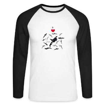 Ich liebe Delphine - ich liebe Delphine - Dauphins - Unisex Baseballshirt langarm - Weiß/Schwarz - Vorne - Nik (191cm)