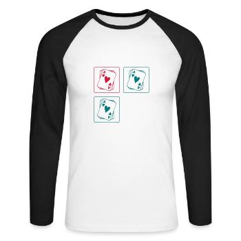 Poker Karten - Unisex Baseballshirt langarm - Weiß/Schwarz - Vorne - Nik (191cm)