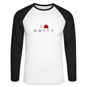 Je déteste Betty - T-shirt baseball manches longues Homme - blanc/noir - Devant - Nik (191cm)