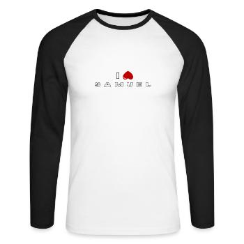 Je déteste Samuel - T-shirt baseball manches longues Homme - blanc/noir - Devant - Nik (191cm)