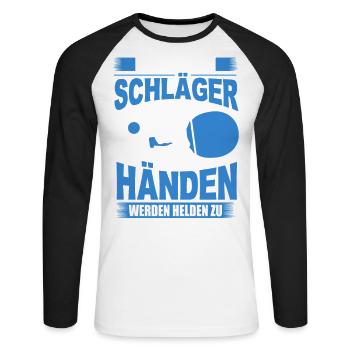 TISCHTENNIS TENNIS PING PONG HOBBY SPORT GESCHENK - Unisex Baseballshirt langarm - Weiß/Schwarz - Vorne - Nik (191cm)