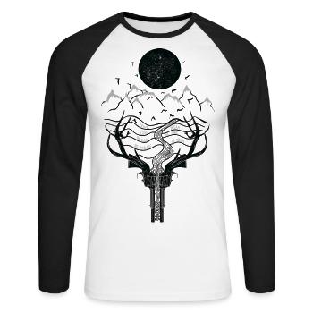 Soyez libre - Montagnes - Lune - Art Design - T-shirt baseball manches longues Homme - blanc/noir - Devant - Nik (191cm)