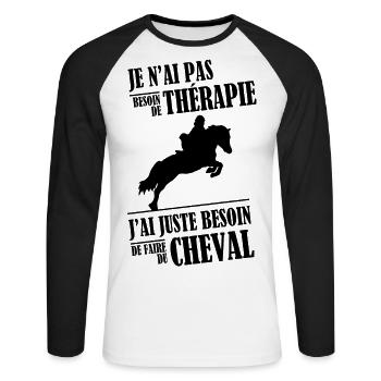 T-shirt Thérapie équitation - Faire du Cheval - T-shirt baseball manches longues Homme - blanc/noir - Devant - Nik (191cm)