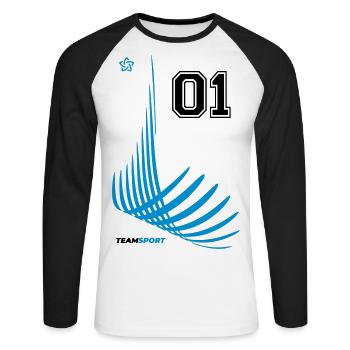 01 TRIKOT Trikotnummer Sport Team Spiel Eins Motiv - Unisex Baseballshirt langarm - Weiß/Schwarz - Vorne - Nik (191cm)