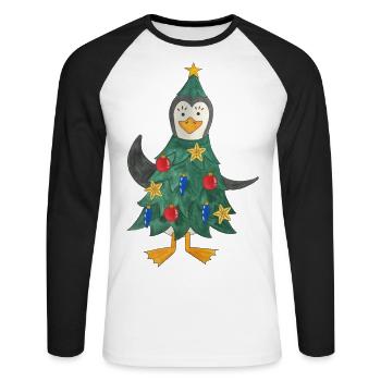 Pingouin de Noël Arbre de Noël Pôle Sud - T-shirt baseball manches longues Homme - blanc/noir - Devant - Nik (191cm)
