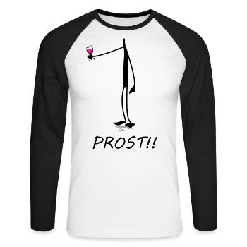 Prost, Cheers, Wein trinken, funny Shirt, kopflos - Unisex Baseballshirt langarm - Weiß/Schwarz - Vorne - Nik (191cm)