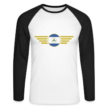 J’aime le Nicaragua, T-shirt design de style élégance - T-shirt baseball manches longues Homme - blanc/noir - Devant - Nik (191cm)