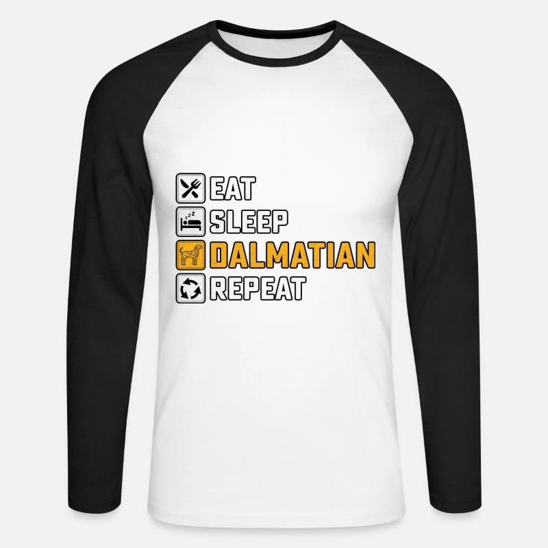 Eat sleep dalmatian repeat - Unisex Baseballshirt langarm - Weiß/Schwarz