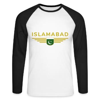 Islamabad Design – Style de la capitale - T-shirt baseball manches longues Homme - blanc/noir - Devant - Nik (191cm)