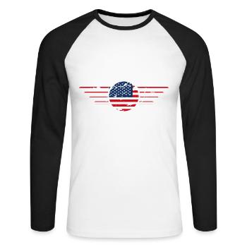 I Love USA, Elegance Style Design T-Shirt - Unisex Long Sleeve Baseball T-Shirt - white/black - Front - Nik (191cm)