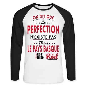 Perfection n'existe pas le Pays Basque est Réel - T-shirt baseball manches longues Homme - blanc/noir - Devant - Nik (191cm)