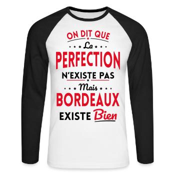 Perfection n'existe pas Bordeaux existe bien - T-shirt baseball manches longues Homme - blanc/noir - Devant - Nik (191cm)