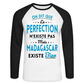 Perfection n'existe pas Madagascar existe bien - T-shirt baseball manches longues Homme - blanc/noir - Devant - Nik (191cm)